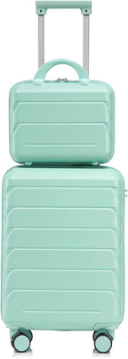 20 Inch Carry on Luggage with 14 Inch Cosmetic Case, 2 Pcs Hardshell Lightweight Durable Spinner Suitcase Set for Travel, Women, Men, TSA Lock, ABS, 20+14 Inch (Mint Green)