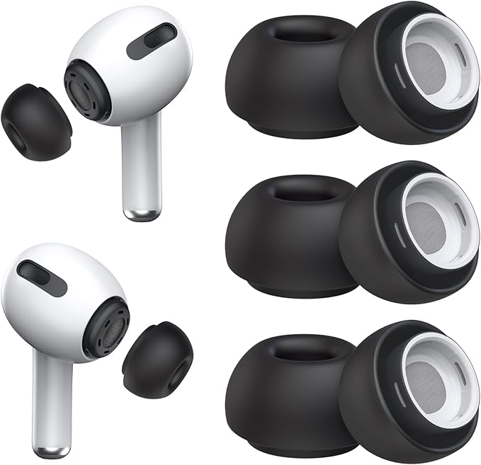 3 Pairs Replacement Ear Tips for AirPods Pro 1st & 2nd Generation with Noise Reduction Hole, Silicone Ear Tips for AirPods Pro with Portable Storage Box and Fits in Charging Case (Medium, Black)