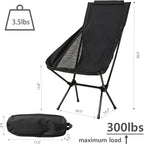 Wind Tour Portable Camping Chair Lightweight Foldable Outdoor Chair for Hiking Camp Backpacking Lawn Beach Fishing Picnic with Carry Bag (High-Back | Black)