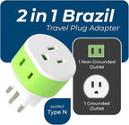 OREI Brazil Travel Plug Adapter with 2 USA Inputs - Travel 3 Pack - Type N (US-11C) Safe Grounded Use with Cell Phones, Laptop, Camera Chargers, CPAP, and More