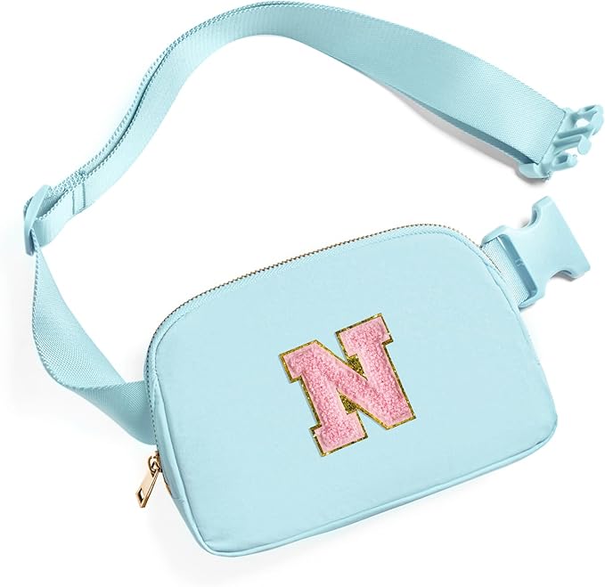 Gitus Gifts for 7 8 9 10 11 Year Old Girls Belt Bag Fanny Pack Crossbody Bags with Initial Letter Patch Birthday Gifts for Daughter Sister Friends Teen girls (Icing Blue-N)