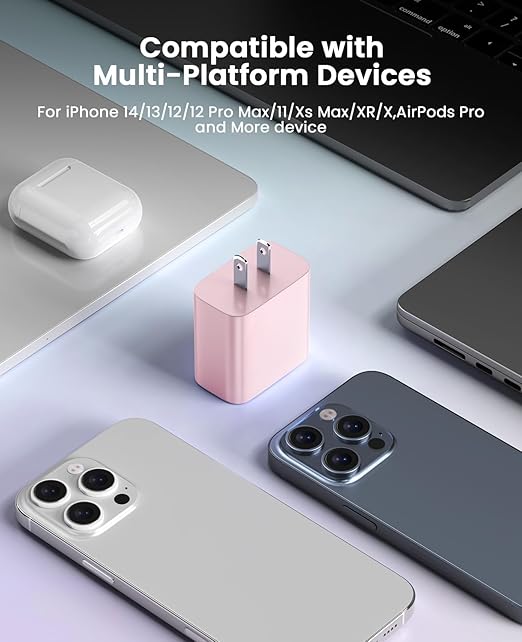 FEEL2NICE iPhone Charger Fast Charging 2 Pack Type C Wall Charger Block with 2 Pack [6FT&10FT] Long USB C to Lightning Cable for iPhone 14/13/12/12 Pro Max/11/Xs Max/XR/X,AirPods Pro,Pink