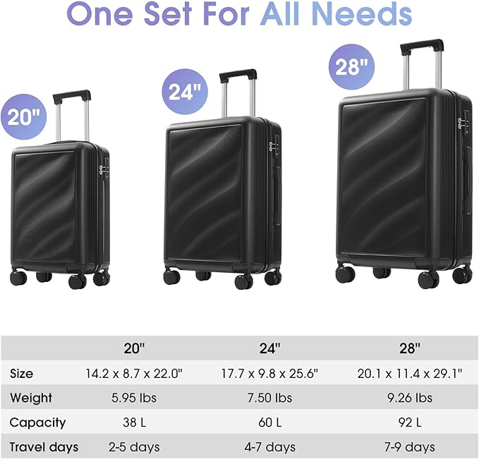 Merax Luggage Set 3 Piece, Hardshell ABS Suitcases with Spinner Wheels, Lightweight Durable TSA Approved Carry-on & Checked Luggage for Travel (20"/24"/28")