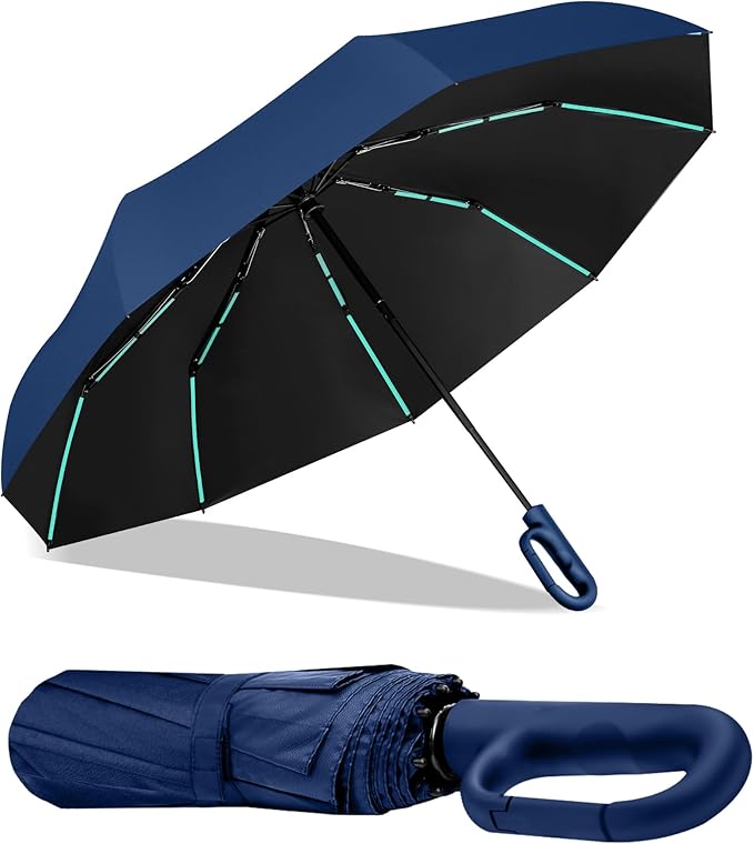42-Inch Extra Large Umbrella for 2-3 People, Windproof Automatic Open/Close with Carabiner Handle, UPF 99+ UV Protection Folding Travel Umbrella for Rain and Sun