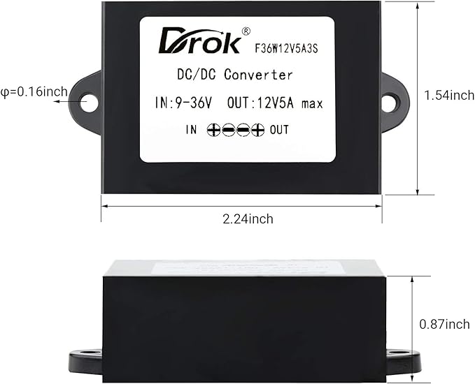 DROK DC-DC Stabilizer, 9V-36V to 12V Boost Buck Converter 5A 60W Waterproof Auto Step Up Down Voltage Regulator 12V Volt Transformer for Car Audio Solar Power System LCD Television LED Display Screen