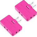 ETwinCoo 3 Way Flat Wall Plug Extender AC Adapter - 2-Prong Swivel Mini Multi Plug Outlet, Rotatable Socket (Quick & Easy Install) Perfect for Home and Travel, Type A, Rose Red (2 Pack)