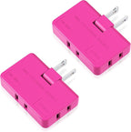 ETwinCoo 3 Way Flat Wall Plug Extender AC Adapter - 2-Prong Swivel Mini Multi Plug Outlet, Rotatable Socket (Quick & Easy Install) Perfect for Home and Travel, Type A, Rose Red (2 Pack)