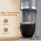 Horavie Small Single Serve Coffee Maker, 2 in 1 Fast Brew One Cup Coffee Machine, 6 to 12 oz. Brew Sizes, Capsule Coffee Machine with Descaling Reminder, Fits 5.5" Mug, Grey