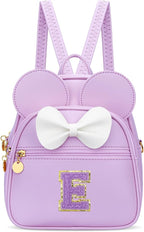 KKXIU Girls Initial Bowknot Cute Mini Backpack for Toddler, Travel Small Girl Backpacks, Personalized Birthday Gifts for Little Girls and Kids(E, Purple)