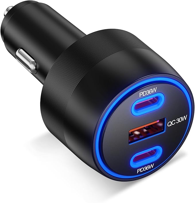 [3 in 1] USB C Car Charger 102W Super Fast Charging Adapter,3-Port PD PPS Car Charger with Ventilation Design, Dual 36W USB-C & 30W USB-A Ports for iPhone 17/16/15/14, Samsung Galaxy, iPad,Laptop