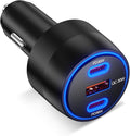[3 in 1] USB C Car Charger 102W Super Fast Charging Adapter,3-Port PD PPS Car Charger with Ventilation Design, Dual 36W USB-C & 30W USB-A Ports for iPhone 17/16/15/14, Samsung Galaxy, iPad,Laptop
