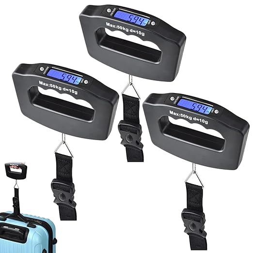 3 Pack Luggage Scale, 50 Kg/110 Lbs Suitcase Weight Scale with LCD Display Backlight, Portable Buckle Baggage Weight Scale for Travelers and Fish Weighing, (Battery not Included)
