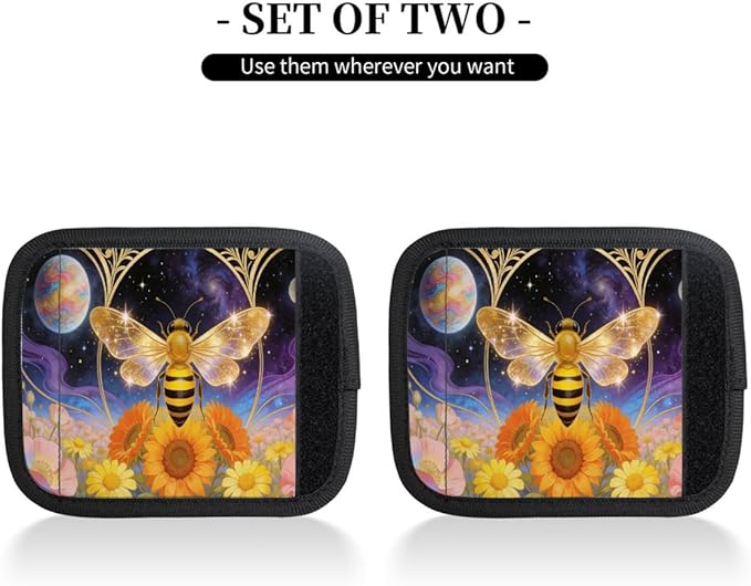 2 Pack Luggage Handle Wrap with Travel Tags - Non-Slip Protective Cover Soft Handle Grips Covers for Suitcase(Galaxy Flower Bee)