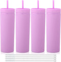 Volhoply 20oz Plastic Skinny Tumblers Bulk 4 Pack,Double Wall Tumbler with Lid and Straw,Reusable Travel Iced Coffee Mug,BPA Free Matte Acrylic Water Cups with Straw for Party,DIY Gift(Purple,4 Set)