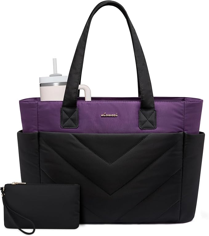 LOVEVOOK Tote Bag for Women, Puffer Work Travel Handbag with Zipper for Teacher Nurse, Quilted Cute Laptop Shoulder Gym Bag