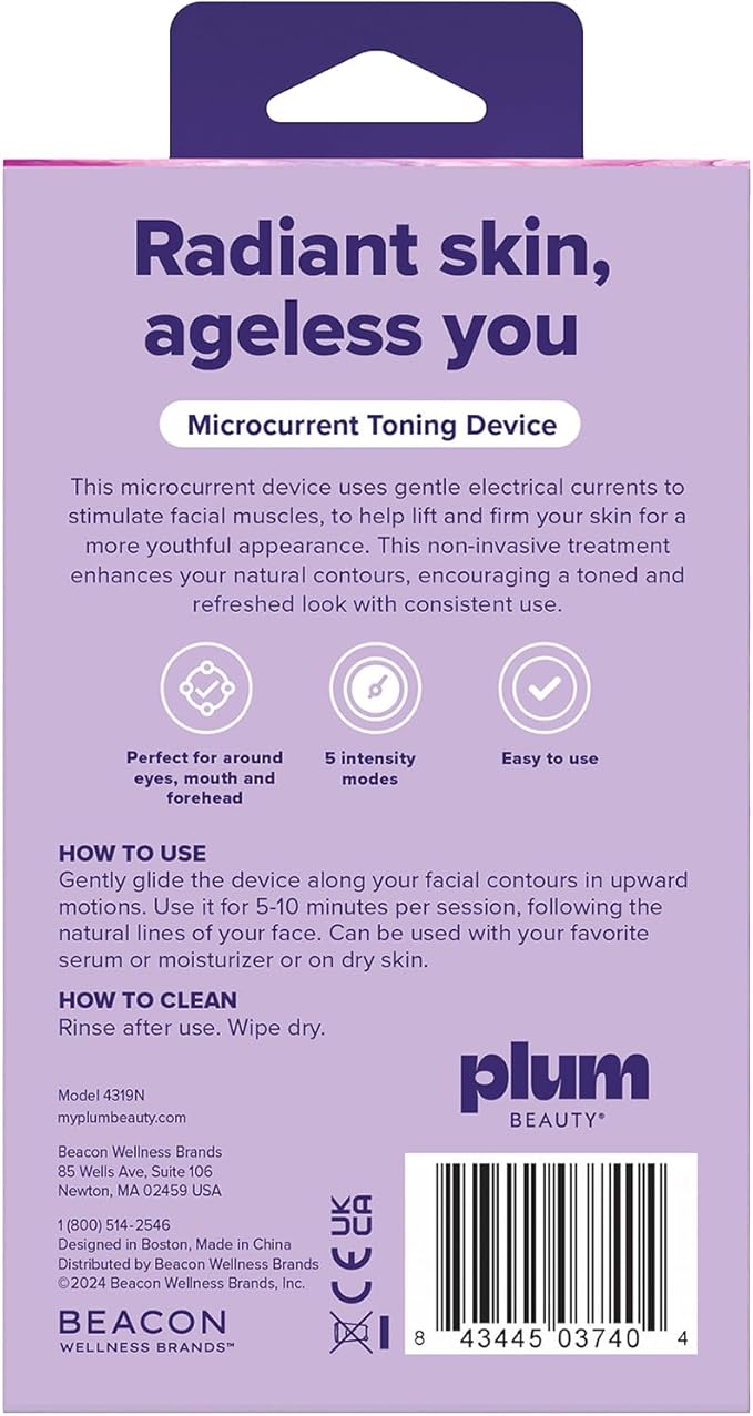 Plum Beauty Microcurrent Toning Device – Skin Tightening & Face Contour Massager, Self-Care Gifts for Women