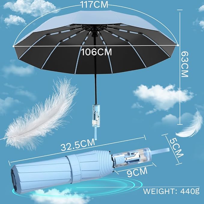 YINBAOGE Compact Travel Umbrella, Automatic Folding Windproof 12 Ribs, 42 Inch Canopy with UV Protection, Durable Lightweight Portable Parasol for Rain & Sun, Fits Car, Backpack, Men & Women