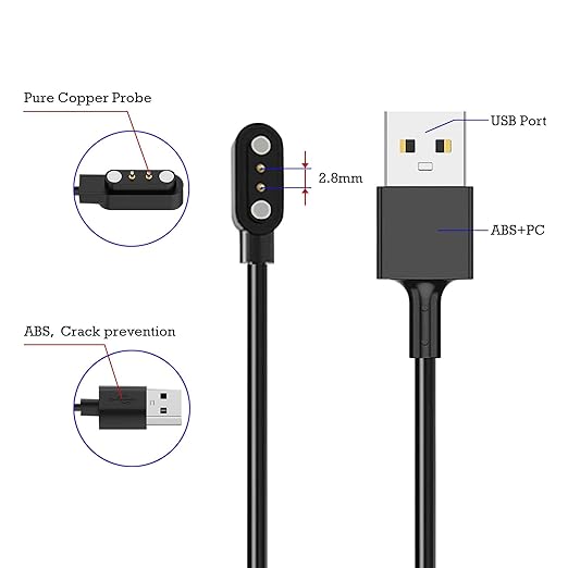 2 Pack Smart Watch Magnetic Charging Cable for IDW28, IDW25, IDW19, TGW01, GTX20, DR03, DR06, DR05 and More Smartwatches - Fast Charging, High Compatibility