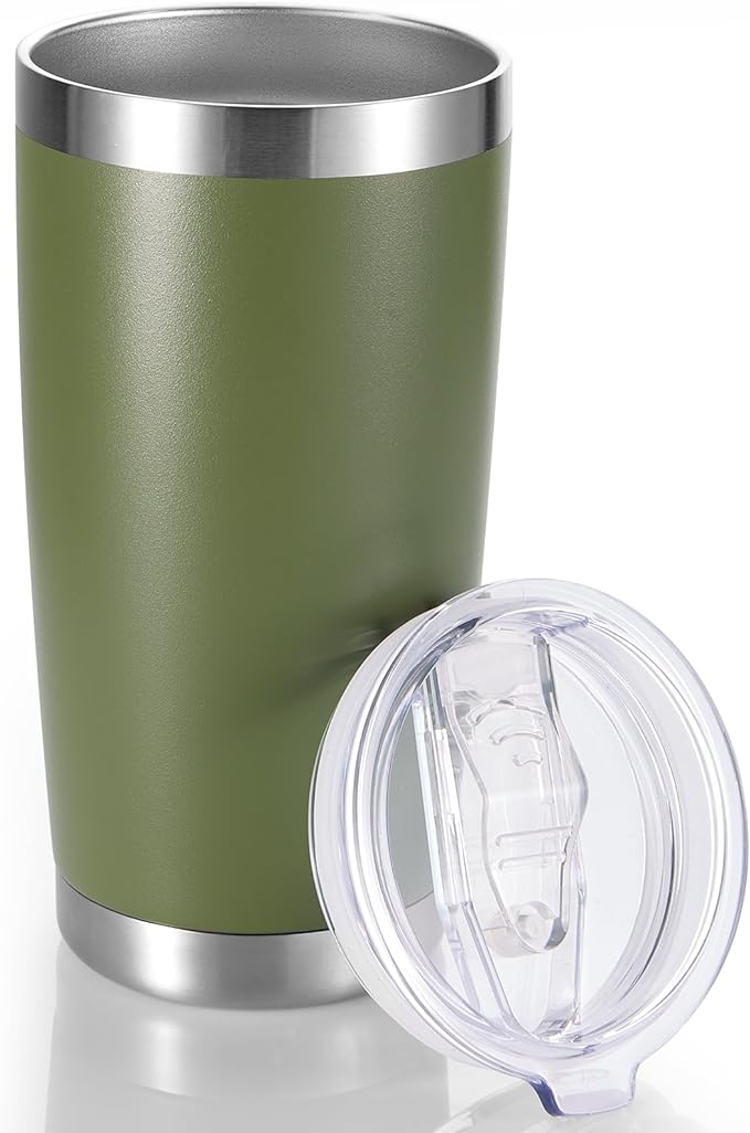 20 oz Tumbler Stainless Steel Tumblers with Lid Double Wall Vacuum Insulated Coffee Mug 20oz Powder Coated Cup for Hot and Cold Drinks, Army Green, 1 pack