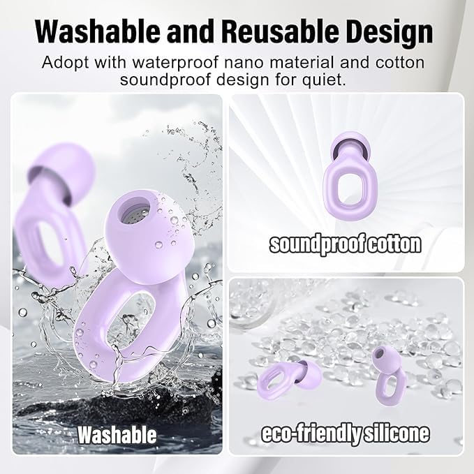 Ear Plugs for Sleeping 35dB Noise Cancelling Silicone Earplugs Single and Double Layer Tips for Side Sleepers Reusable Travel Work Study