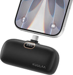 Kuulaa Portable Phone Charger with Built-in USB-C Plug, 5000mAh Mini Portable Charger Power Bank Small Battery Pack for iPhone 15/16/17 Samsung S24/S23 & Android (Black)