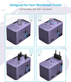 Universal Travel Adapter, VINTAR 75W GaN International Power Adapter with 3 USB C PD and 2 USB A QC, All in One Travel Essentials for UK/EU/USA/AUS, Travel Adapter Worldwide for Laptops Phones, Purple
