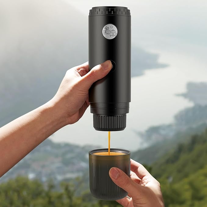 Portable Espresso Machine Mini 12V Rechargeable 3-in-1 Multi-Function Electric Coffee Machine One Key Extraction Compatible with NS & DG Capsules and Ground Coffee for Office Home (BLACK-NEW)