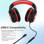 Voopwink Kids Headphones Wired with Microphone, USB Type C Headphones for Kids Girls Boys with Cord/LED Lights/85/94dB Volume Limit, Portable Over Ear Headphones for School/Travel/Tablet/iPad