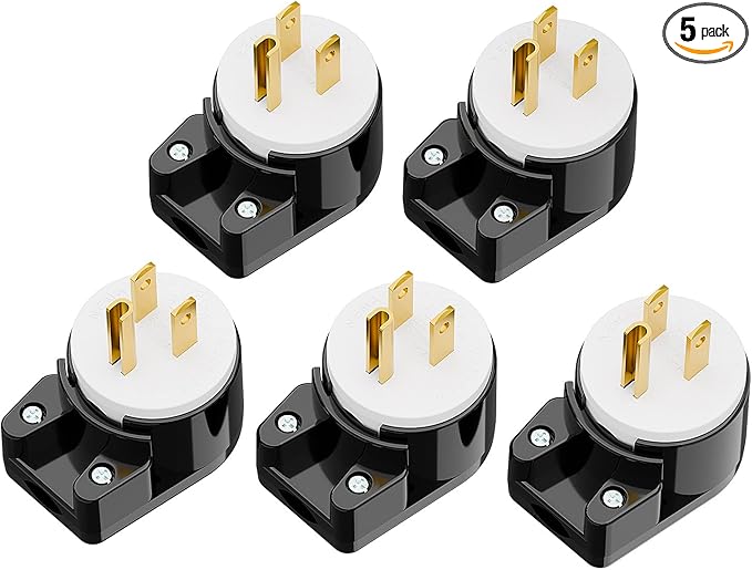 5PACK 90 Degree USA Canada Male Nema 5-15P 3-Prong Angle DIY Plug, 15A 125V USA 3Pin Right Angle AC Connector
