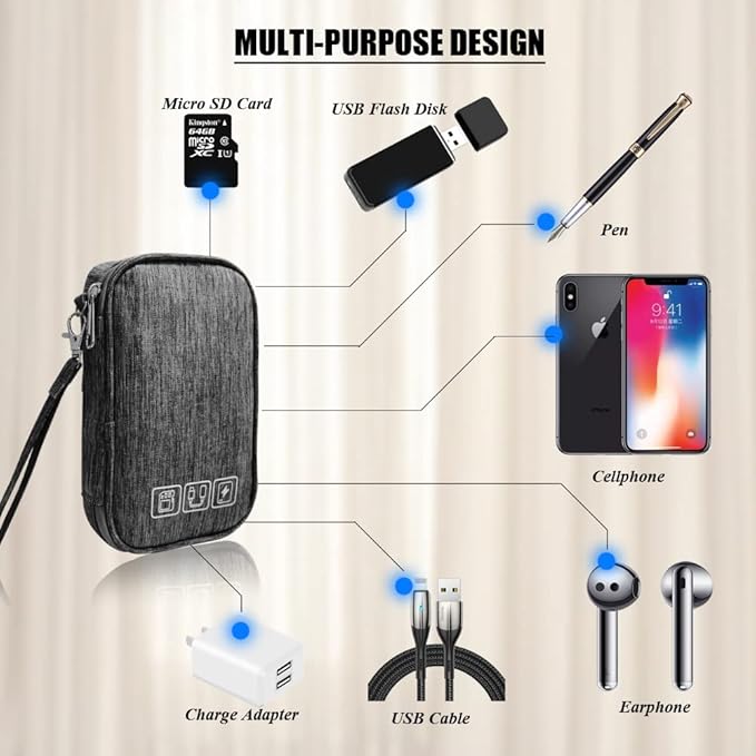 Electronic Organizer Bag Cable Organizer Travel Cord Organizer Case Pouch Portable Carrying Case for Charger Hard Drive Earphone USB SD Card (Grey)