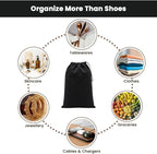 LFH Cotton Rich Shoe Storage Bags with Drawstring, Dustproof Breathable Reusable Organizer, Perfect For Travel, Dorm, Hotel, College, Gym, Machine Washable 12"x17" (Pack of 6) - Black sand