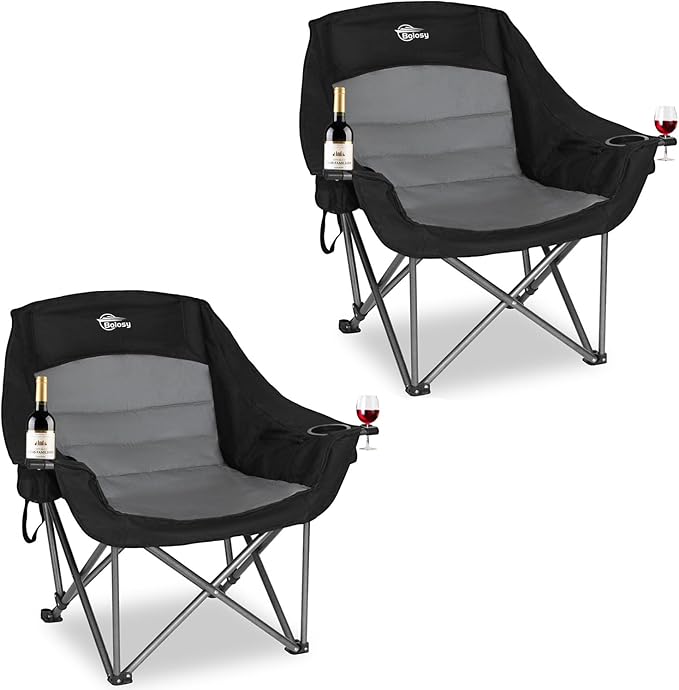 Bolosy 2 Pack Oversized Camping Chairs for Adults Heavy Duty Outdoor Folding Chairs Padded Portable Lawn Chairs XL Camp Chairs with Cup Holder Suproot 500 lbs