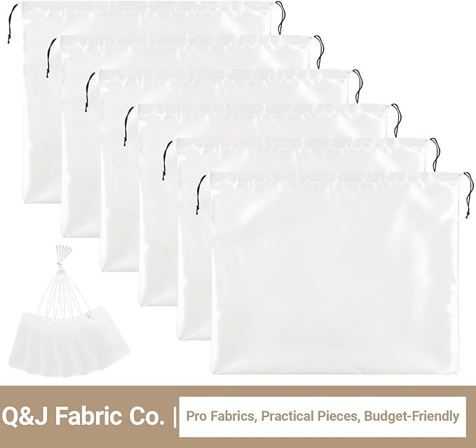 Q&J Fabric Co. 6 Pack Satin Dust Bags for Purses and Handbags - Purse Storage Organizer with Drawstring, Dustproof Travel Storage Pouches for Handbags, Shoes, Boots & Clothes (15.7"x19.7", White)