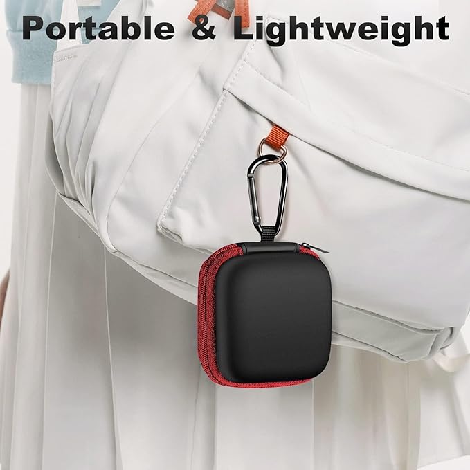 Square Earbud Case Portable EVA Carrying Case Storage Bag Cell Phone Accessories Organizer with Carabiner for Earphone, Earbud, Earpieces, SD Memory Card, Camera Chips, Tech Pouch, Red