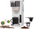 Single Serve Coffee Maker, 2 in 1 Brewer for K Pod & Ground Coffee, 180s Rapid Brew 6 to 14oz Capacities with Auto Shut Off, Small Compact Design for Home Office Travel Camping-White