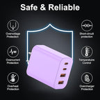 USB C Charger Block, 3-Pack 40W Wall Plug Fast Charging Block, 4-Port PD + QC Power Adapter Type C Charging Blocks Cube, Compatible with iPhone 17/16/15/14/13/12/11/Pro Max, Tablets （Purple）