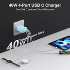 USB C Charger Block, 3-Pack 40W Wall Plug Fast Charging Block, 4-in-1 PD + QC Power Adapter Type C Charging Blocks Cube, Compatible with iPhone 17/16/15/14/13/12/11/Pro Max, Tablets（Blue）