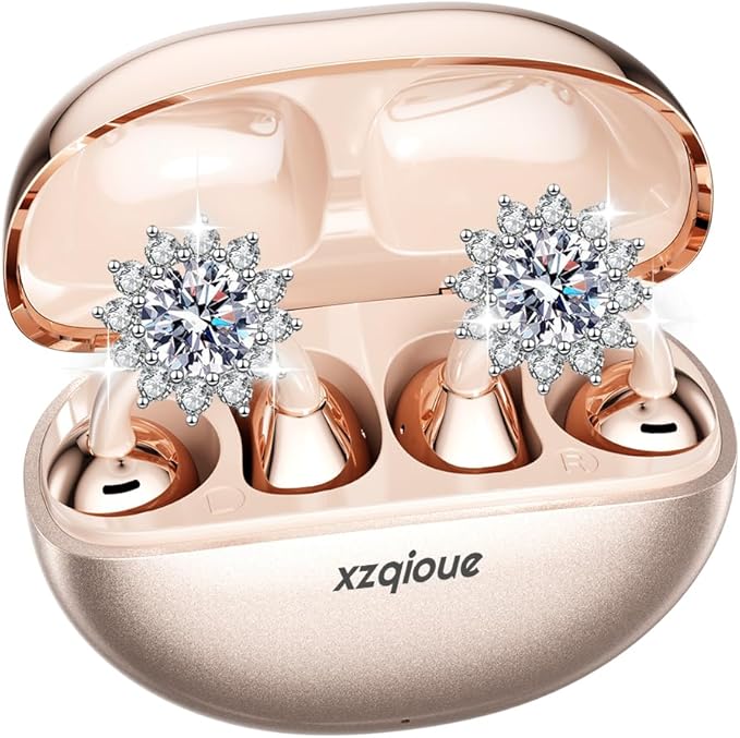 Jewelry-Inspired Clip On Earbuds,Comfortable Fit Open Ear Clip-On Headphones,Wireless Bluetooth Ear Cuff Headphones for Women,Mini Wireless Earrings Earbuds for Running, Office, Sport & Gift