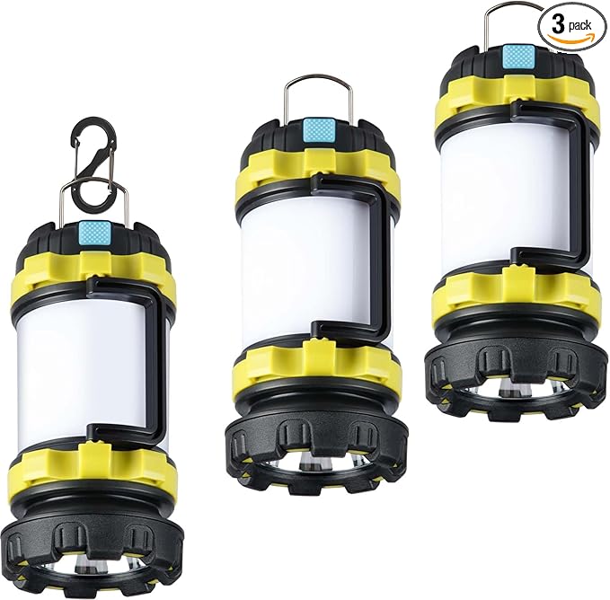 BOBKID 3 Pack Camping Lantern, Outdoor LED Camping Light, Rechargeable Flashlights with 1000LM, 6 Modes, IPX5 Waterproof Portable Emergency Camp Light for Hurricane Survival - Green