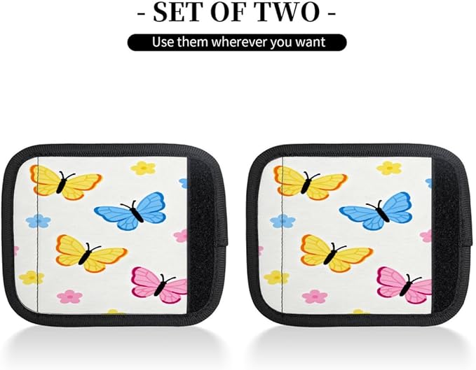 2 Pack Luggage Handle Wrap with Travel Tags - Non-Slip Protective Cover Soft Handle Grips Covers for Suitcase(Butterfly)