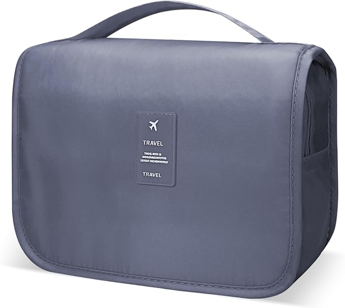 Lcsmaokin Large Capacity Toiletry Bag Travel Bag with Hanging Hook for Men and Women Waterproof Travel Cosmetic Bag Bathroom Storage Bag for Brushes Set,Mens Bathroom Bag Accessories-Grey