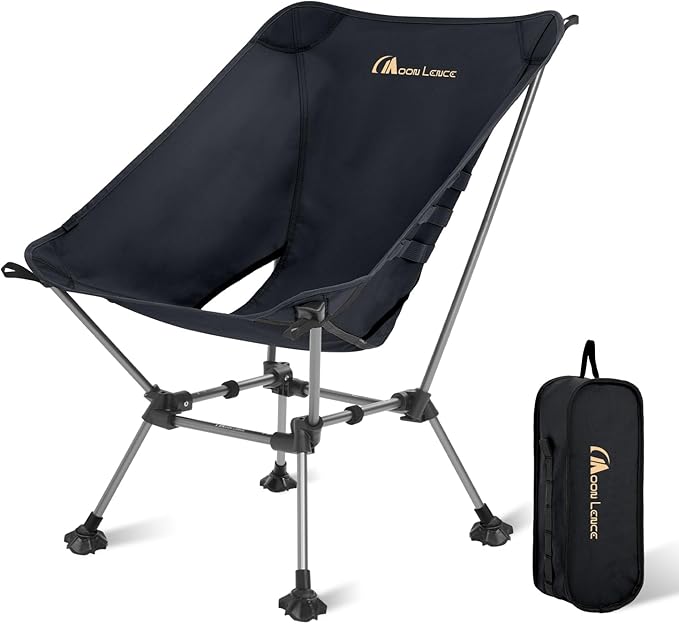 MOON LENCE High Back Folding Camping Chairs, Height-Adjustable, Widened Seat, for Beach with Anti-Sinking Feet (Black-Plus)