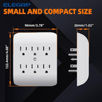 ELEGRP 6-Outlet Extender with Central Anchor, 3-Prong Grounded Wall Tab, Multiple Outlet Extender with 6 Electrical Outlets, ETL Listed, 2 Packs, White
