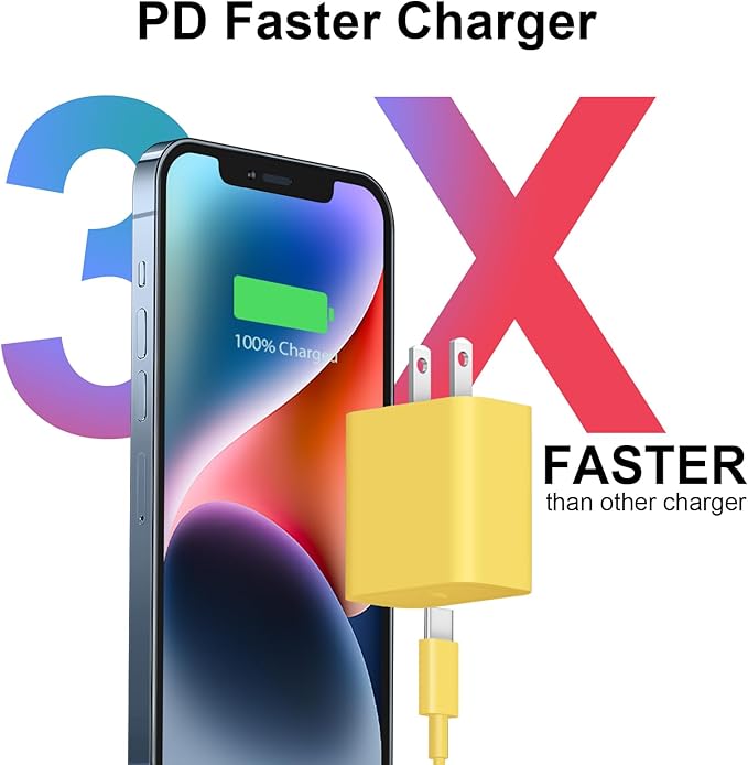 iPhone 17 16 15 Charger Fast Charging 3+3Pack 20W USB C Wall Charger with 6FT Fast Charging Cable Compatible with iPhone 17/17 Air/17 Pro/17 Pro Max/iPhone 16/15 Series, iPad Pro/AirPods -Yellow