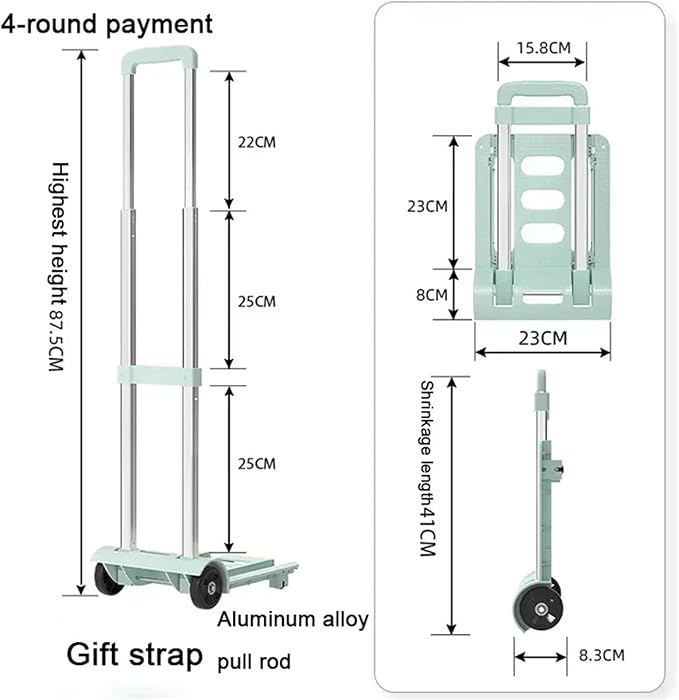 Portable Lightweight Hand Truck for Luggage Adjustable Utility Cart 4Wheel Aluminum Folding Shopping Trolley Stair Climber Outdoor Express Cart for Suitcases & Storage