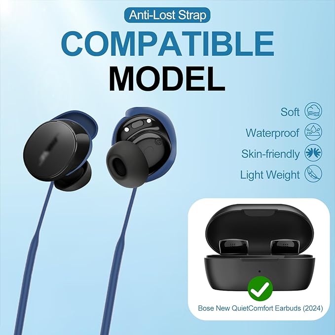 PUCGUE Anti-Lost Strap Compatible with Bose New QuietComfort Earbuds 2024, Silicone Sports Lanyard for Bose New QC Earbuds