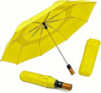 Strongest Windproof Golf Umbrella with Solid Wooden Handle - Extra Large Double Canopy Auto Folding Umbrella, Heavy Duty Portable Sun Rain Umbrella for Men Women, Fits Push Cart Car Backpack