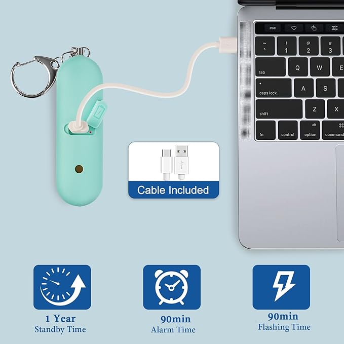 Personal Safety Alarm - Waterproof Rechargeable Security Alarm - 140dB Extra Loud Siren & Strobe Light - Self Defense Keychain - Gift for Women, Teenagers, College Girls, Seniors (Aqua)