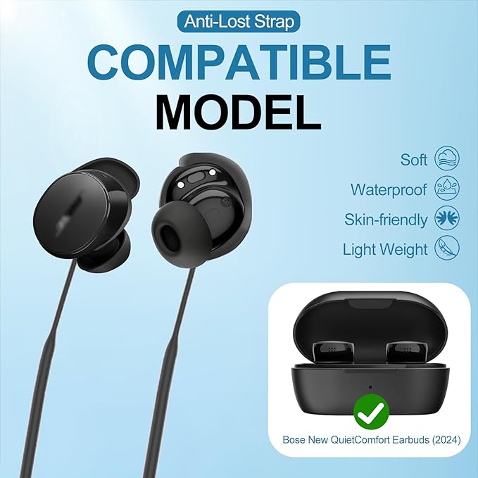 PUCGUE Anti-Lost Strap Compatible with Bose New QuietComfort Earbuds 2024, Silicone Sports Lanyard for Bose New QC Earbuds