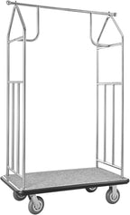 VEVOR Hotel Luggage Cart, Brushed Stainless Steel Finish Bellman's Cart, Valet Cart with Grey Carpeted Deck and 6-inch Rubber Wheels, Ideal for Hotels, Condos, Resorts, Silver